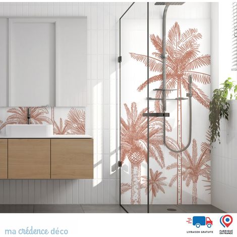 Panneau de douche : Palmiers colorés - Couleur Rouge beige - Alu composite - 90 - 245 (1/3)