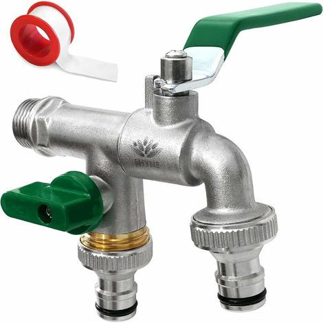 VURAHOME - 3/4'' Pouce (20/27) Robinet d'eau en Laiton Double de Qualité Supérieure, Résistant à la Rouille et au Gel + 2X Raccords de Tuyau Gratuits + Ebook pour Jardin, Machine à Laver, Baril de Pl (1/4)