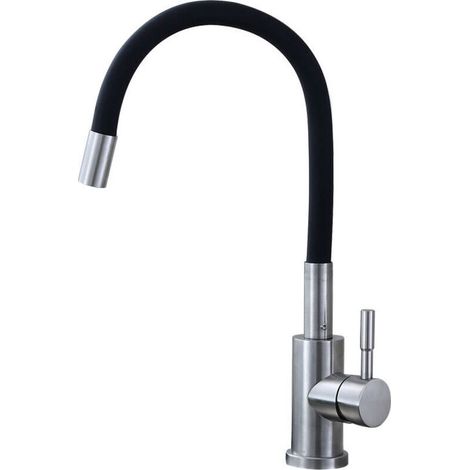 Robinet de cuisine noir avec bec flexible - Robinet de cuisine rotatif à 360° - Robinet mitigeur de cuisine en laiton (1/4)
