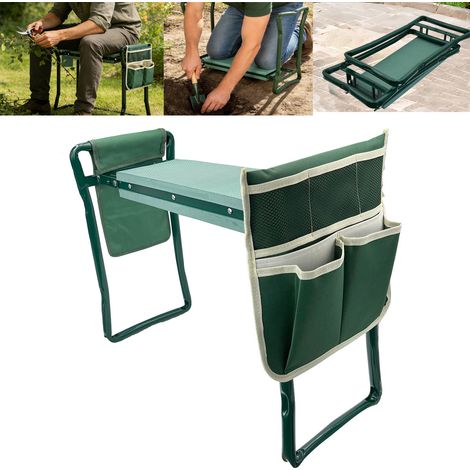 Tabouret de jardin antidérapant à genoux avec tubes en acier renforcé : Pliable, il permet une utilisation à genoux ou assise et convient aux surfaces humides et boueuses. (1/5)