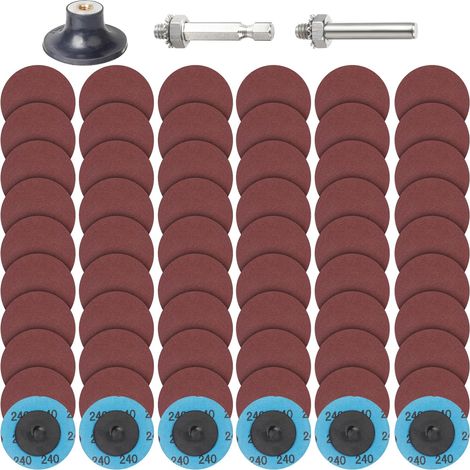 Lot de 63 Disques Abrasifs 50mm Grain 240 Changement Rapide pour La Métal Préparation De Surface Polissage Les Bavures Et La Peinture Antirouille (1/5)