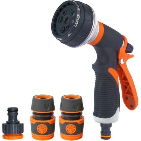 Kit d'arrosage réglable à 8 fonctions - Pistolet pulvérisateur haute pression pour arrosage, lavage de voiture et toilettage des animaux domestiques (utilisation d'une seule main, économie d'eau) (1/5)