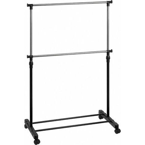 Portant à vêtements - JUANIO - Penderie extensible - Hauteur 90–160 cm - Barre inox Ø19 mm - Roulettes multidirectionnelles (1/5)