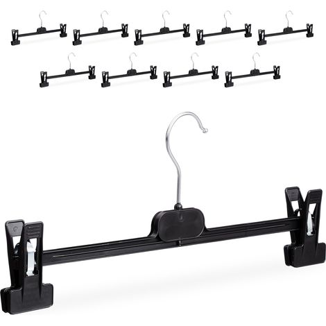 Relaxdays Plastic Trouser Holders Set of 10, Adjustable Clamp Hangers, Swivel Metal Hooks, HWD: 14x36x3 cm, Black