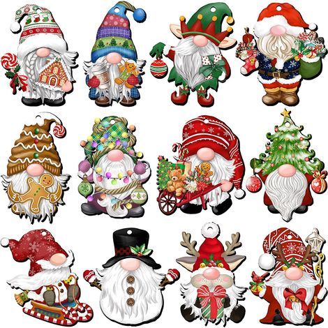 Autre décoration pour Noël,Decoration Sapin Noel 24Pcs Decoration Noel Sapin en Bois Motif de GNOME de Noël Deco Sapin Noel ,Decoration de Noel pour Sapin de Noel en Bois (1/5)