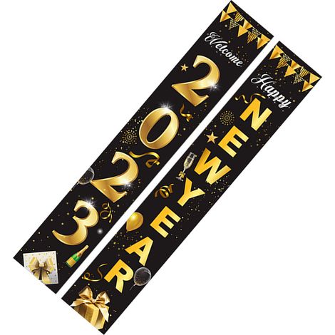 Willkommen 2023 Türgirlande Frohes Neues Jahr Couplet Schwarz Gold Neujahr Couplet Banner Heimdekoration 100D Polyestergewebe (Stil 1) (1/5)