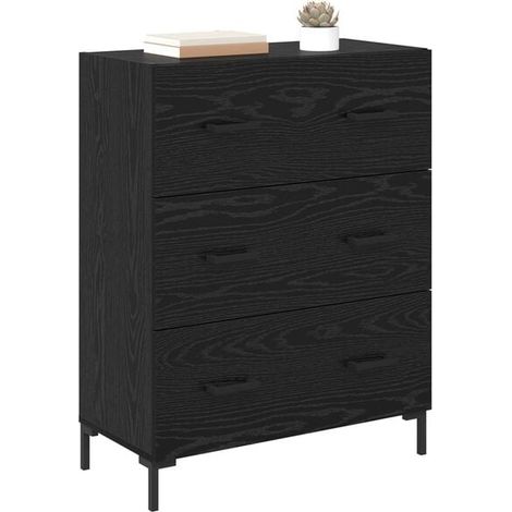 Buffet de Cuisine en Bois de Chêne Noir, Meuble de Rangement 69.5 x 34 x 90 cm avec Structure en Fer et Plateau en Bois d'Ingénierie, Design Industriel Moderne pour Salle à Manger (1/5)