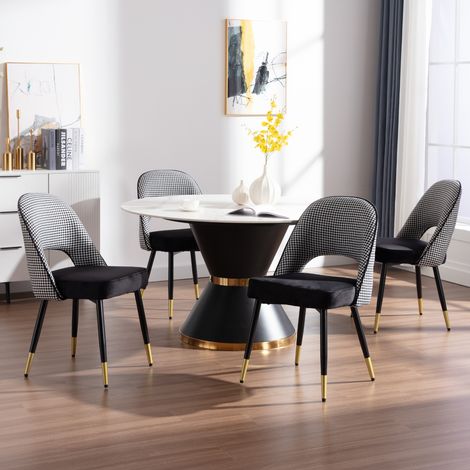 Wahson Set di 4 da Pranzo in Velluto, Stile moderno, comoda da sedersi con gambe in metallo per la cucina pranzo e il soggiorno, Nero