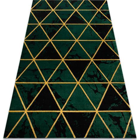 Exklusiv EMERALD Teppich 1020 glamour, stilvoll Marmor, Dreiecke Flaschengrün / gold green 160x220 cm