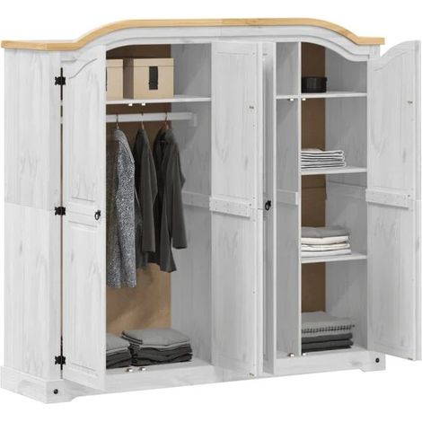 Armoire en Bois Massif de Pin, 194x52x186 cm, Placard de Rangement Blanc avec Portes, Meuble de Chambre à Coucher et Entrée, Style Moderne et Épuré (1/5)