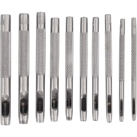 10 perforatrices en acier pour cuir, outil robuste pour perforer les tissus de montres, les ceintures et les joints, avec sac de rangement. (1/5)