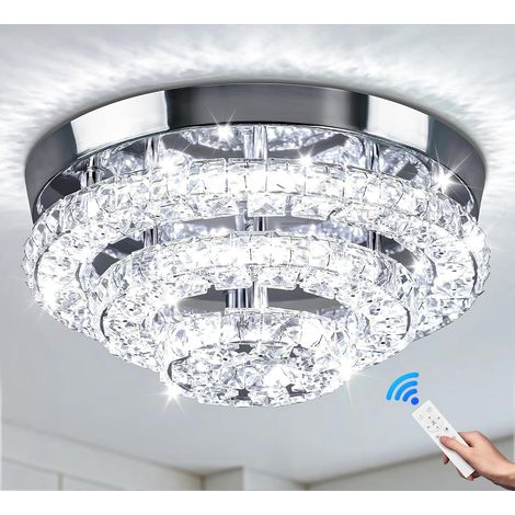 11.8 inch Lustre moderne en cristal Luminaire de plafond en cristal LED Lustre niveaux dimmable avec télécommande [Classe énergétique E]