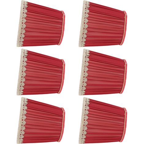 Abat-jour en tissu 6 pièces, style européen, rouge vin et bordure dorée, plissé artisanal, pour ampoule E14, lampe sur pied, lampe de table, suspension, applique (lot de 6 PX01) (1/5)