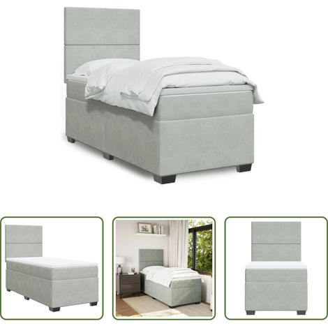 vidaXL Sommier à lattes de lit et matelas Gris clair 100x200cm Velours (1/5)