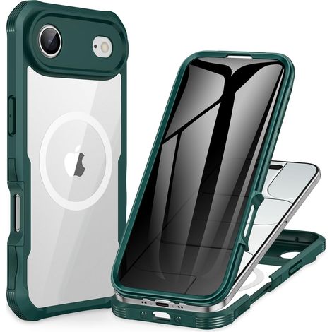 Magnétique Anti Espion Coque iPhone 17 Air [Compatible avec MagSafe] intégré 9H Verre Trempé Protection écran et Protection Caméra, 360° Antichoc Téléphone Housse Case Intégrale Etui -Vert (1/5)