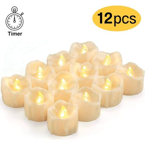 MINKUROW Candele Led Con Timer, Confezione Da 12 Candele Led Tea Light Candele Elettriche Tremolanti In Cera Reale Con Batterie Cr2032, Funzione Timer Automatico 6 Ore Di Accensione E 18 Ore Di Spegni (1/5)