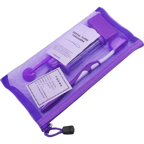 Kit per la cura dentale ortodontica, spazzolino pieghevole, spazzolino interdentale, VIOLA (1/2)
