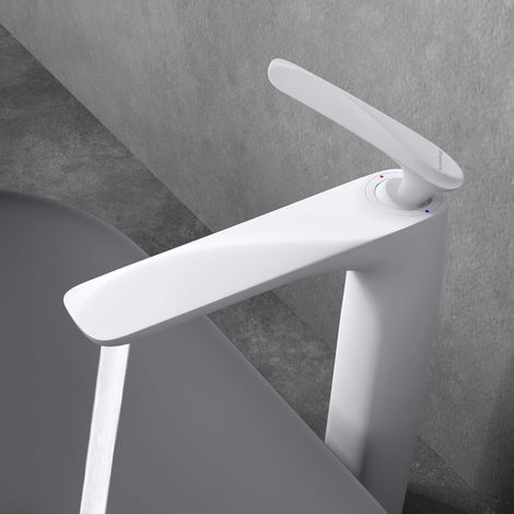 doporro Rubinetto Bagno Cascata Miscelatore per Lavabo Caldo e Freddo Regolabile Miscelatore Monocomando 28cm WAM-7201 Bianco