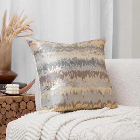 Housse de Coussin décorative en Jacquard pailleté pour canapé, Chaise, Chambre à Coucher, Salon, 45,7 x 45,7 cm, doré et Gris (1/5)