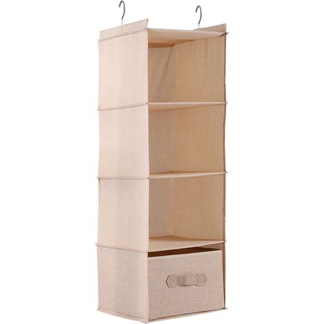 Organisateur de placard suspendu, rangement pour vêtements, 4 étagères avec tiroir (beige) (1/5)