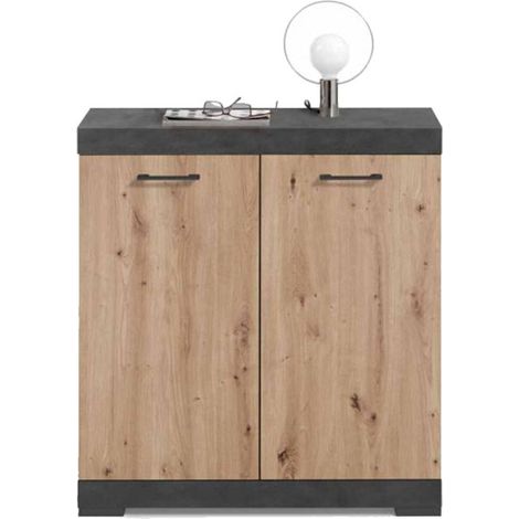 Commode 2 Portes Design "Cazeg" 89cm Chêne (1/3)
