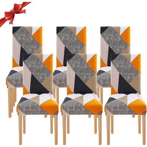 Housse de chaise extensible lot de 6 – 92% polyester et 8% élasthanne – Dimensions 38-48 cm largeur et longueur – Protection élégante pour salle à manger (1/4)
