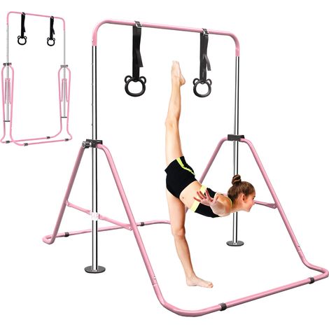 Barre de gymnastique enfants hauteur réglable, rose, 129,54 cm, pour maison et usage quotidien, format pratique, style moderne et facile à associer