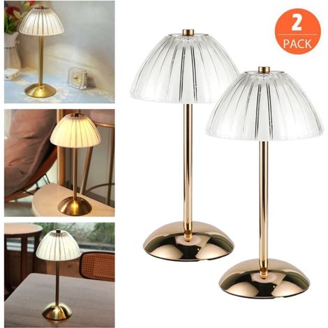 Lot de 2 Lampe de Table Sans Fil Rechargeable Moderne, Lampe de Chevet LED Tactile Dimmable, Lampe à Poser Doré Portable pour Intérieur y Extérieur, 3 Températures de Couleur [Classe énergétique A] (1/4)