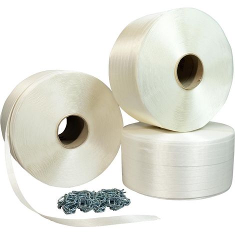 Pack 3 Umreifungsbänder Draht zu Draht 13 mm x 1100 m + 500 GRATIS Schnallen - Textilband Widerstand 375kg - TECPLAST PFF3