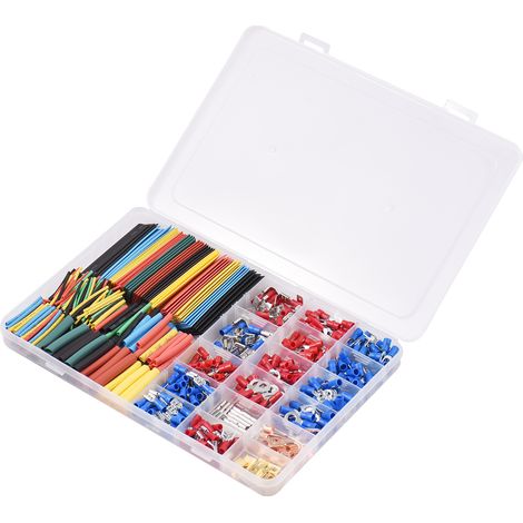 Kit 678 piezas terminales y tubos termorretráctiles cableado auto, 350 conectores + 328 tubos libres halógenos, soporte portátil, para autos motos barcos (1/5)