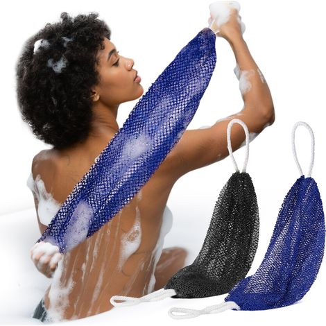 Set di 2 spugne esfolianti africane: autentica spugna africana annodata, spugna da doccia in luffa lunga 114 cm, spazzola da bagno ad asciugatura rapida, per la cura quotidiana del corpo. (1/5)