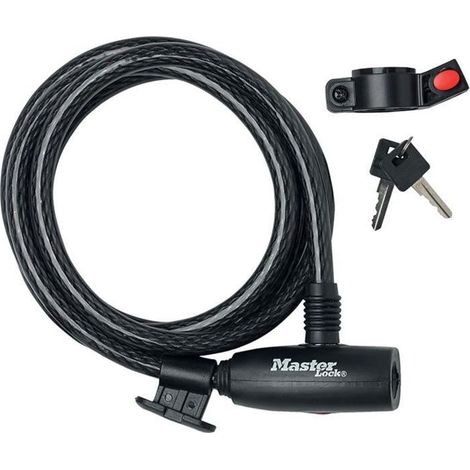 MASTER LOCK Fahrradschloss Kabelschloss [Schlüssel] [1,8 m Stahlkabel] [Wetterfest] [mit Halterung] 8232EURDPRO - Ideal für Fahrräder, Elektrisches Fahrradectric, Skateboards, Kinderwagen, Mähmaschine (1/4)