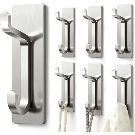 Juego de 6 ganchos para toallas, adhesivo extrafuerte de 6 kg, aluminio inoxidable, para baño. (1/5)