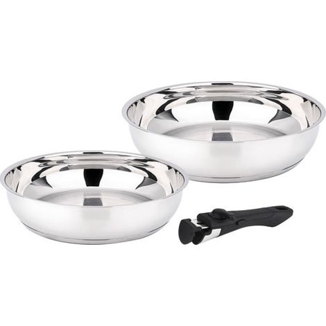Set de 2 sartenes BAUMALU Comète 341960 de acero inoxidable de 24 y 28 cm con asas de baquelita desmontables (1/3)