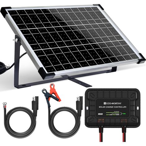 25W 12V Mono Solar Panel Kit: 25W Solar Panel + Mounting Bracket + SAE Connection Cable + Charge Controller for Marine Boat RV Car (1/5)