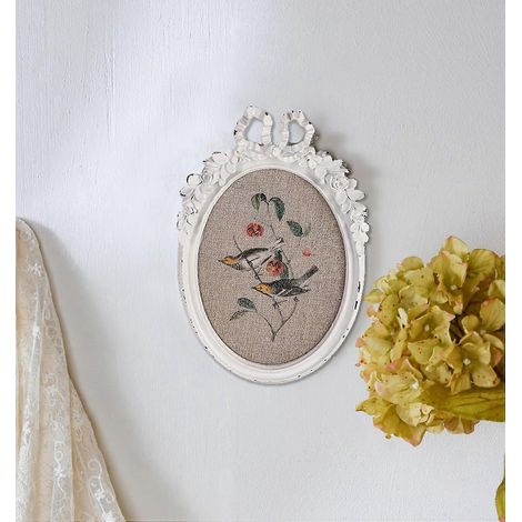 Tableau encadré résine oiseau fleurs nœud toile blanche vintage 16x23 cm déco chambre étudiant ou cuisine (1/5)
