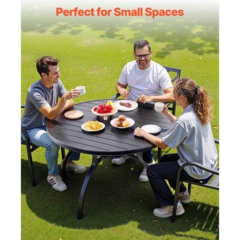 Table à manger pour patio extérieur 1200 mm, table de bistrot ronde en acier et métal, charge 68,04 kg, avec trou pour parasol de 3… (1/5)