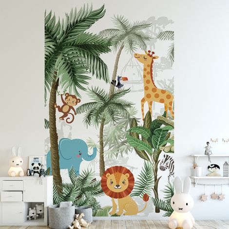 Papier peint intissé panoramique 250 cm x 150 cm – Motif animaux jungle – Décoration chambre enfant – Fabrication française – Plage (1/2)