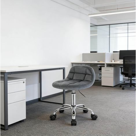 Silla de oficina de terciopelo gris oscuro 43,5-55 cm, giro 360°, piston de gas, soporte lumbar, base cromada (1/5)