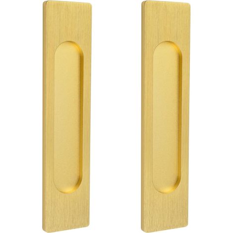 ZOLGINAH Manijas rectangulares autoadhesivas para puertas correderas, 2 piezas de aleación de aluminio de oro cepillado sin perforaciones para puertas corredizas de granero, ventanas y gabinetes (1/5)