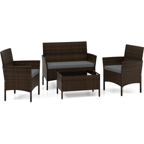 Pour jardin ou bord de piscine, détente confortable avec salon de jardin 4 pièces en rotin PE et verre trempé (1/5)