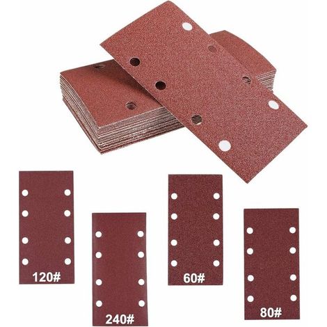40 piezas, papel de lija rectangular, 60/80/120/240, papel de lija para lijadora orbital, Para madera y metal, 93 x 185 mm, autoadhesivo, Velcro (1/5)
