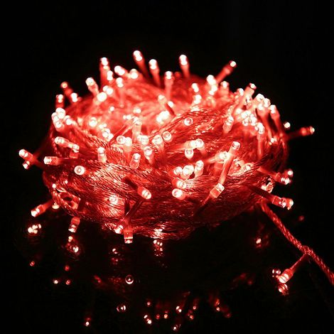 Luci natalizie a LED per albero di Natale, ideali per Carnevale, Matrimoni, Esterni, Giardino e Interni, colore rosso, lunghezza 10 m, 100 LED. (1/5)