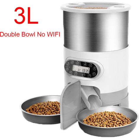 Distribut Automatique de Nourriture 3L pour Animaux de Compagnie Double Bol en Acier Inoxydable Pour Chats et Chiens de Petite et Moyenne (1/5)