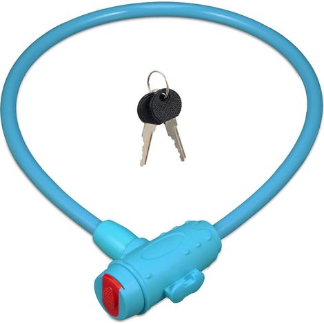 Relaxdays Candado Bici Infantil, 2 Llaves, 70 cm Largo, para Bicicleta y Patinete, Cerrojo Patín Niños, Azul