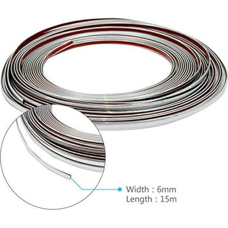 Moulure décorative chromée argentée de 6 mm x 15 m pour voiture, résistante aux rayures. (1/3)
