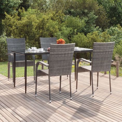 Salon de jardin 5 pcs - Mobilier de jardin - Ensemble Table à manger + 4 chaises Gris Résine tressée Chic-744795 (1/5)