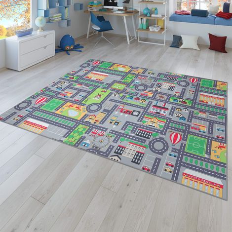 Kinderzimmerteppich Teppich Junge Mädchen Kinderteppich Baby Rutschfest Straße 200 cm x 200 cm Grau Quadrat (1/5)