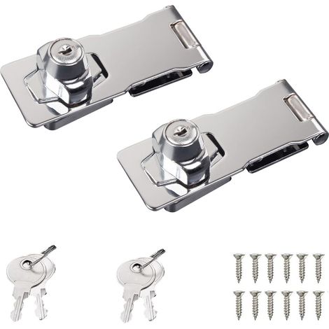 Lntyq Moraillon de Verrouillage en Métal Serrure de Tiroir d'armoire avec Moraillon Moraillon Cadenas Boulon de Serrure à Clé Serrure Moraillon Chromé Boulon de Porte Loquet Boucle avec Vis,64mm,2 Piè
