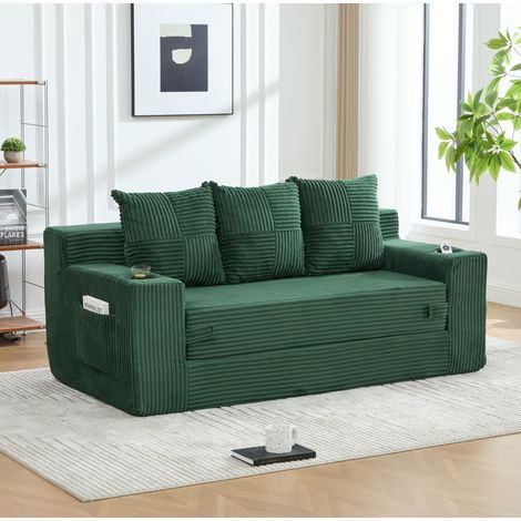 Modulares Sofa 172×87×64 cm aus smaragdgrünem Cord, umwandelbar für Studios – MEUBLIV (1/5)